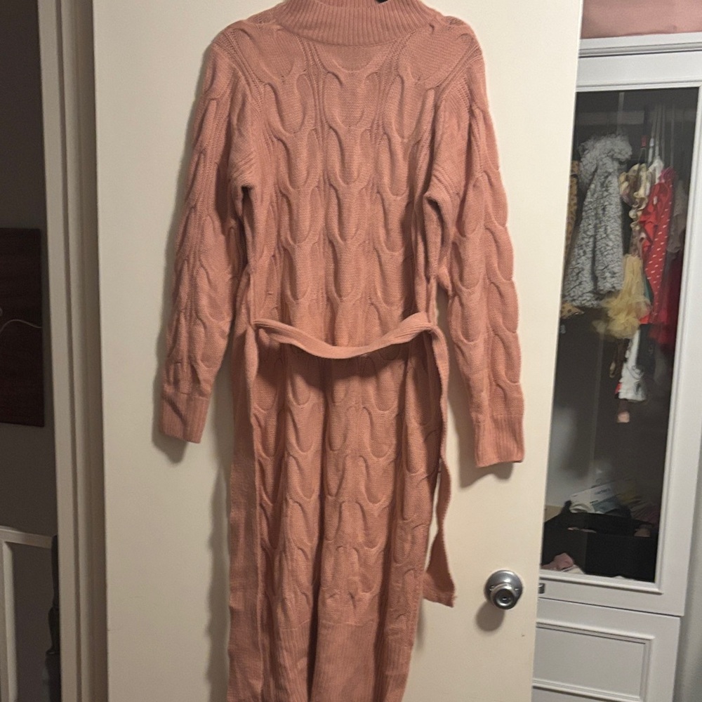 Ashley Stewart Pink Cable Knit Midi Dress